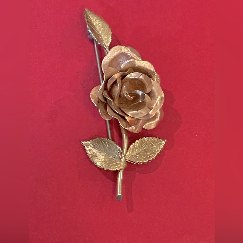 Krementz Rose Brooch Pin Two Tone Flower Single Stem Signed